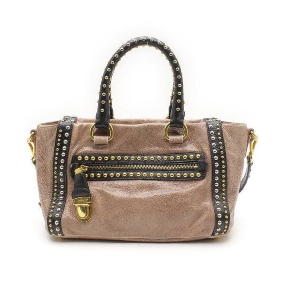 PRADA CRAQUELE Studded Leather Shoulder Handbag